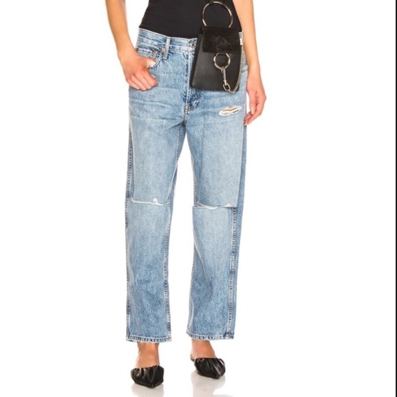 RE/DONE Distressed Low Slung Crop Rigid Jeans New Size 30 - Picture 1 of 10